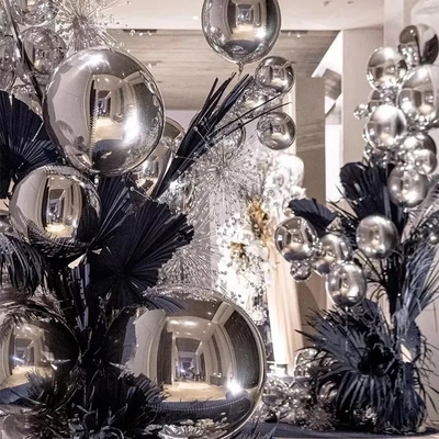 Boule miroir gonflable en PVC en argent flottant